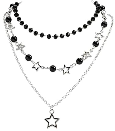 OUDQFCJ 1 Pcs Grunge-Y2K-Halskette mit silbernem Stern, Vintage-Emo-Schmuck, süßes Halsketten-Armband, Grunge-Y2K-Accessoires für Damen und Mädchen (Silber)