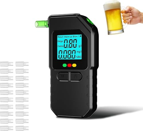 Leopacat Alkoholtester, Promillemessgerät Dual Sensor Digital LCD-Anzeige | Tragbarer Alkoholtestgerät mit 20 Mundstücken automatische Reinigung Speicher für 100 Tests Auto Zuhaus Party Persönlichen