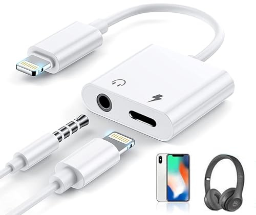 NONEOYNO 2PCS Headphone Adapter for iPhone iPad, 2 in 1 Lightning to 3.5mm Headphone Jack Adapter,Earphone Converter Aux Adapter Compatible with iPhone 14/13/12/11/XS/XR/iPad