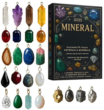 Mineralien Adventskalender, 24 Tage Weihnachten Countdown-Kalender Mit 24 Acryl Kristall Edelstein Anhängern, Geschenk Für Mädchen Jungens Geologie Enthusiasten
