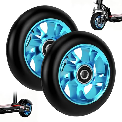 Tmefoy Stunt Scooter Reifen, 2 Stück 100mm Scooter Rollen, 100×24 mm Roller Reifen mit Kugellager, Ersatzräder aus Aluminiumlegierung für Stunt Roller, Verschleißfest, geräuschlos (Hellblau)