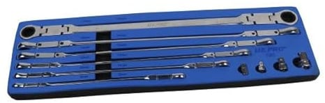 US PRO Tools 8mm to 19mm Double Jointed Flex Head Long Reach Ratchet Spanner Set 7585