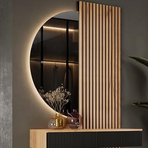 Planetmöbel NIVORA - Specchio semicircolare con illuminazione | Luce a LED, specchio decorativo da parete con funzione dimmerabile, luce bianca neutra 4200 K, 50 x 100 cm