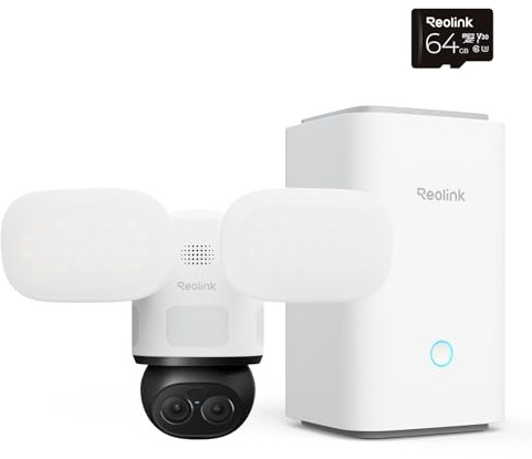Reolink 4K TrackFlex Floodlight WiFi mit Home Hub(SD-Karte Nicht enthalten) | Wi-Fi 6 PTZ Kamera Outdoor, 3000 Lumen Flutlicht(3000K~6500K), Auto-Tracking-Zoom, Lokaler KI-Videosuche, 270° PIR-Erkennung