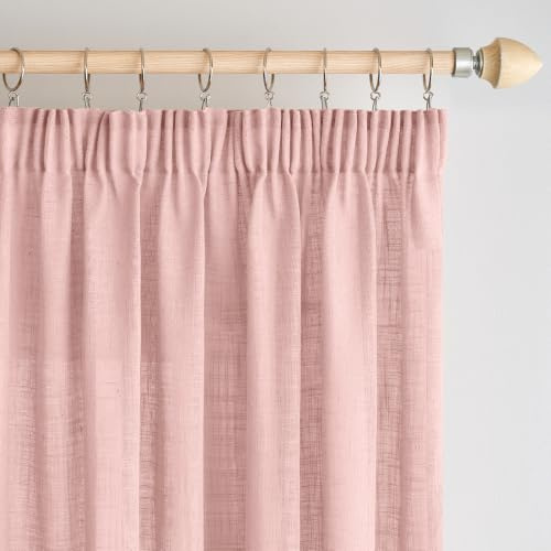 Woaboy Leinen Gardinen Vorhänge Kräuselband 2er Set 140x260cm Rosa | Leinenoptik und halbtransparentes Gewebe für Wohnzimmer und Schlafzimmer, moderne Stores mit weichem Licht.