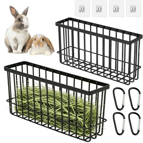 Nimblyne Set med 2 höuppor kaniner och marsvin i metall, stora och medelstora marsvin med 4 krokar, höuppgång för upphängning för kaninhall och smådjur inhägnad
