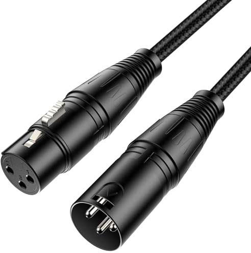 New Bee XLR Kabel Mikrofonkabel 3M, 3 polig Stereo XLR-Kabel, Stecker auf Buchse, für Heimstudio, Mischpult, Lautsprecher, Live-Bühne & Podcast, Nylongeflochten & Reißfest
