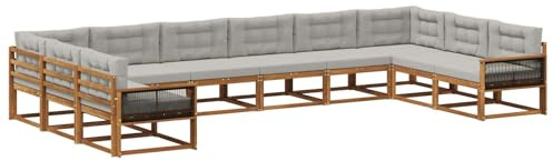 vidaXL Outdoor-Sofagarnitur mit Kissen 10 pcs Natürlich und Hellgrau, Moderner Garten-Sofa, strapazierfähige Lounge, Elegantes Patio-Sofa, Sitzplatz im Garten, Möbel für Poolbereich