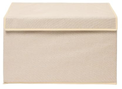 OHS Collapsible Storage Box with Lid, Large Fabric Storage Box - Natural | Wardrobe Storage Closet Toy Organiser Bin with Handles Foldable Storage Basket Container for Clothes Book Shelf Office