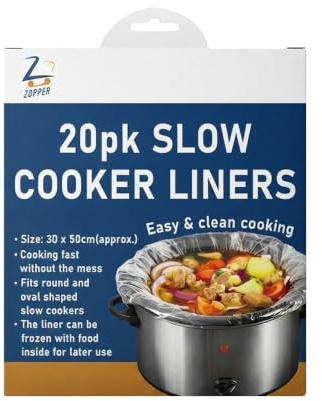 ZOPPER Slow Cooker Liners 30cm x 50cm 20-Pcs Large | Disposable Cooking Bags For Round & Oval Cookers Pots, Mess Free Easy Clean Up, Freezer Safe Inserts