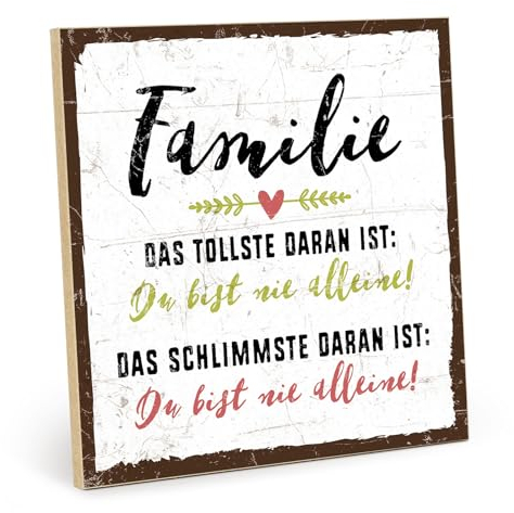 TypeStoff Holzschild mit Spruch – FAMILIE - DAS TOLLSTE DARAN – Vintage-Look mit Zitat als Geschenk und Dekoration - HS-00533