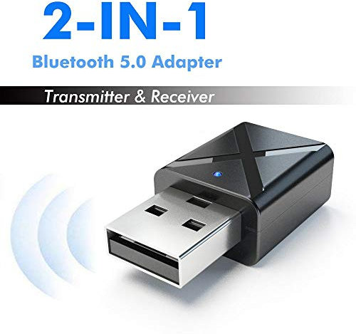 VEFPA USB Bluetooth Transmitter Receiver, 2 In 1 USB Bluetooth 5.0 Wireless 3.5mm AUX Audio Music Stereo Adapter Receiver For TV/PC/Car (Black)
