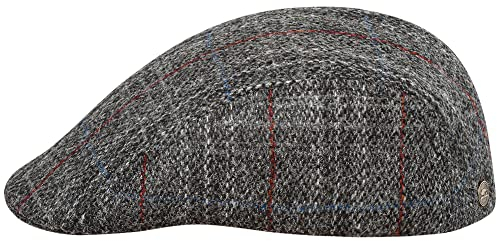 Sterkowski Norte Harris Tweed Schiebermütze Mit Ohrenklappen | Flatcap Herren Gatsby Mütze Baskenmütze | Winter 58 cm Graues Karomuster