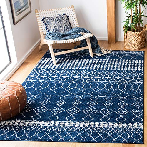Safavieh Boho Teppich für Wohnzimmer, Esszimmer, Schlafzimmer - Tulum Collection, Kurzer Flor, Marine und Elfenbein, 240 x 300 cm