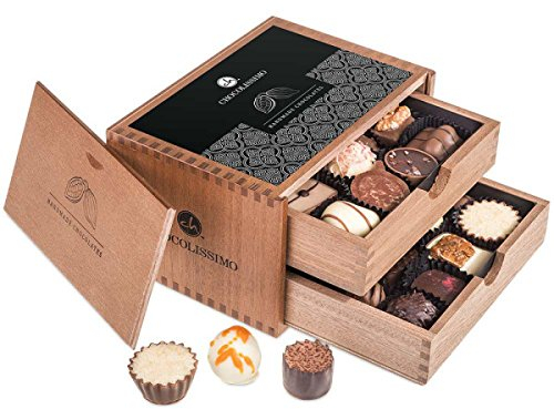 CHOCOLISSIMO Schokolade Geschenk - Pralinen Geschenk - 20 handgemachte Pralinen im Holzkästchen - Weihnachten, Geburtstag, Valentinstag - für Mann, Männer, Vater, Frau, Frauen, Mutter - Chocolaterie