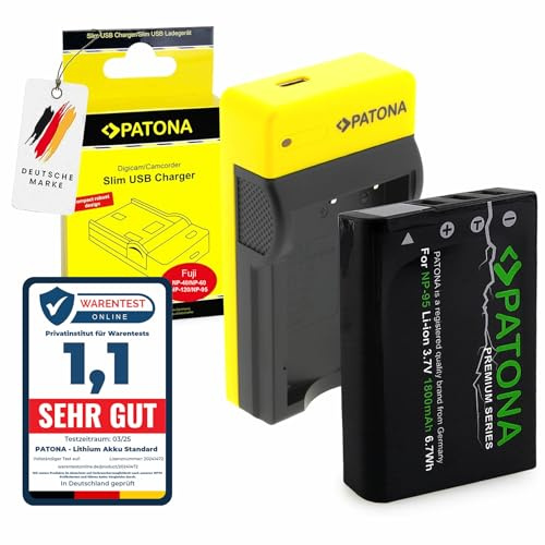PATONA Slim Charger with NP-95 Premium Battery compatible with Fujifilm FinePix F30, F31fd, Real 3D W1, X100