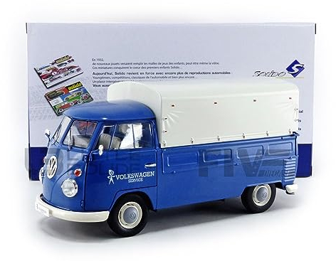 Solido 421187900 VW T1 Pritsche/Plane, Volkswagen Service, Baujahr 1950, Modellauto, Maßstab 1:18, blau, Mehrfarbig S1806702