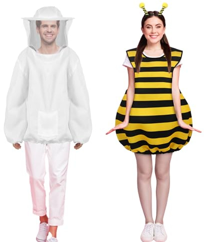 Hercicy Halloween Bee & Beekeeper Costume Couple Cosplay - Bee Jacket with Head Piece