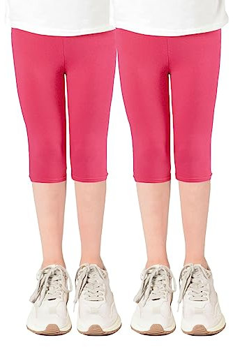 Capri Leggings Mädchen - 3/4 Hose, bequem, elastisch, vielseitig kombinierbar - Farben: Blau, Schwarz, Pink, Weiß, Größen: 92-176 (116/122, 2er-Pack Pink/Pink)