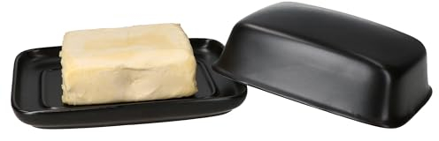MamboCat Runa Lot de 2 beurriers avec couvercle noir I Boîte rectangulaire en faïence au design classique pour 1 beurre (250 g) I Récipient de conservation du beurre et de la margarine