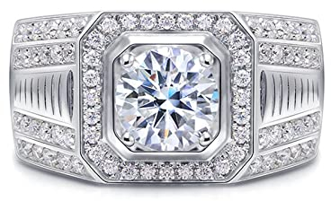 Beydodo Eheringe Weißgold 585 Einzeln Herren, Hochzeit Ring Siegelring mit 8MM Moissanit 2ct Verlobungsringe Männer Ringe Nickelfrei Größe 60 (19.1)