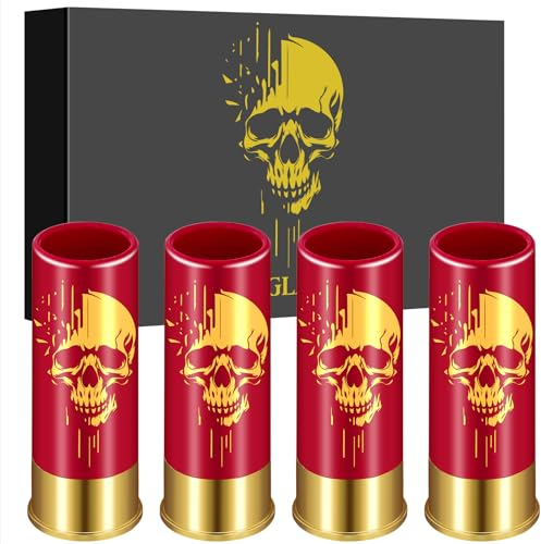 Totenkopf-Schnapsgläser aus Kunststoff, Großpackung mit Geschenkbox, für Männer und Frauen, Gothic-Fans, Hochzeit, Party, Geburtstag, 12 GA, Kleine Kugelschnapsbecher für Whiskey, Tequila, Wodka, Rot