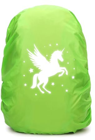 Capaneus Einhorn Regenschutz Schulranzen, Step by Step Regenschutz, Reflektierender Rucksack Überzug Regenschutz, Schultaschenhülle mit Einhorn für Jungen Mädchen Schulanfänger(Grün)