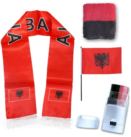 Sonia Originelli Fanset Fanartikel Fanschal Schweißband Fanschminke Schminkstft Fahne Flagge Farbe: Albanien