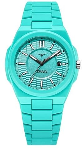 ZINVO Rival Aero Bluemarine Quarz Datum Schwarz Blau Mineral Herrenuhr, Armband