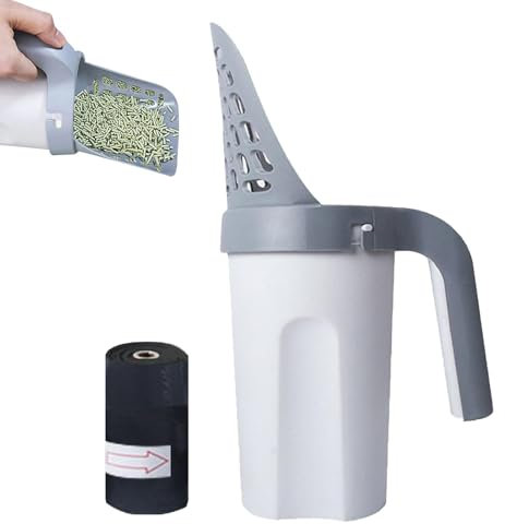 Pelle à Litière pour Chat avec Support, Poubelle Chat Litière Portable, Ramasse Crotte Chat de Grande Capacité avec 20 Sacs, Pelle a Crotte avec Stockage des Déchets, Amovible Pelle Litiere Chat