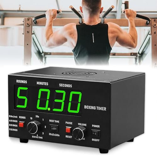 Minuteur de boxe rond avec barre de progression du temps – Minuteur de gym portable, temps d'entraînement sélectionnable / répétitions de cycle, minuterie d'intervalle de gym réglable