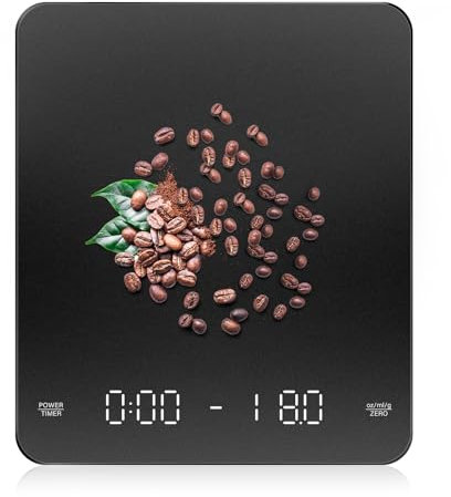 Digitale Kaffeewaage mit Timer, Präzise 3kg/0,1g Espresso Waage für Espresso & Pour-Over, Wiederaufladbare Waage, Tragbare Elektronische Mini-Küchenwaage mit LED-Anzeige und Automatischem Timer