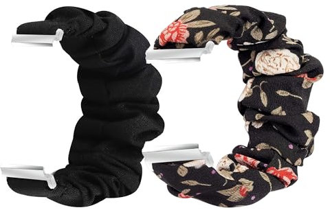 Lamshaw 18mm,20mm,22mm en Tissu Imprimé Élastique de Montre du Bracelet Compatible avec Ice Junior 2.0/ Ice Junior 3.0,Ice Smart 2.0/Ice Smart 3.0 SmartWatch (2 packs-noir+Fleurs noires, 18mm)