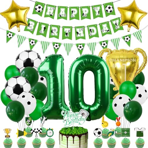 Fußball Luftballon 10. Geburtstag, Fußball Deko Geburtstag, Fussball geburtstag Deko, Geburtstagsdeko 10 , Fussball Party, Grün Folienballon für Geburtstagsdeko
