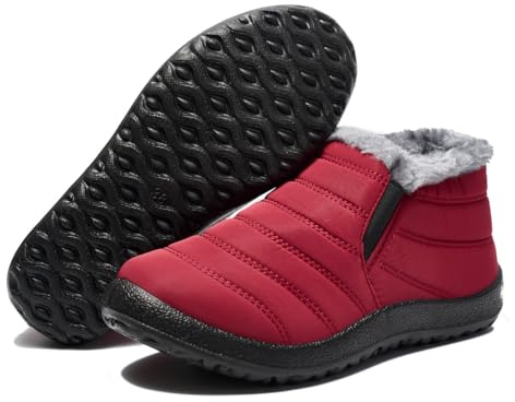 Tvtaop Winter Boots Mens Hiking Shoes Plush Snow Boots Warm Walking Sneakers for Men Non-Slip Waterproof Outdoor Trekking Travel Sports Red UK 9