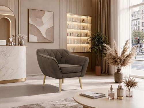 MKS MEBLE Sofa PIRS 1-Sitzer - Skandinavisches Design Couch, Gesteppte Polsterung, Wellenfederung, bequemes Polstersofa für Wohnzimmer - Buche Beine, Braun Velvet