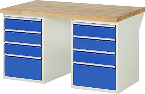 Rau 03 7510A3-159B4S.11 Werkbank Serie 7000-Baukasten-Bauweise, Lichtgrau/Enzianblau