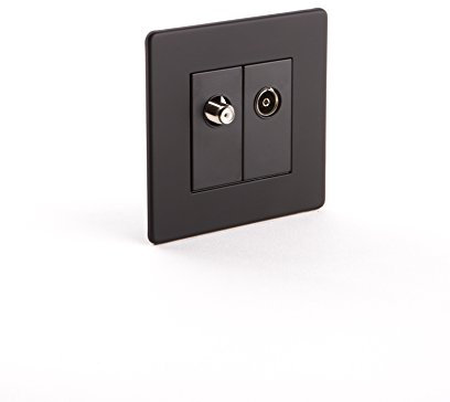 Designer Switches and Sockets | Black (2 Gang Aerial & Satellite Port)