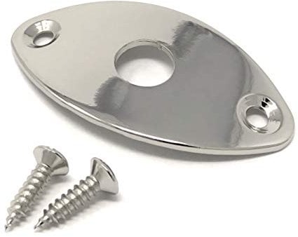 Nickel Oval Jack Plate for Guitar & Bass with Screws Curved Metal Football Shape by VINTAGE FORGE | JPF30-NKL