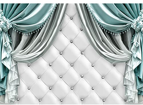 Runa Art Fototapete Leder Optik Vorhang Modern Vlies Wohnzimmer Schlafzimmer - Made in Germany - Weiss Türkis 9479010b