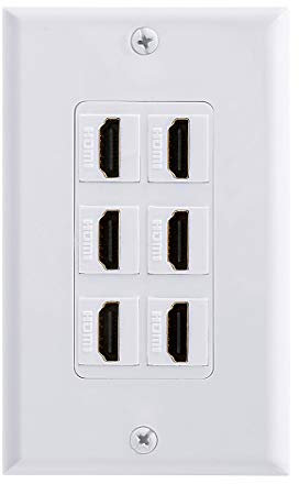 TENINYU Plaque murale HDMI à 6 ports, prise HDMI, prise jack, support de panneau 4K 60 Hz, HDR 1080p, Ethernet 3D, coupleur d'extension de câble haute vitesse intégré pour projecteur et home cinéma (6