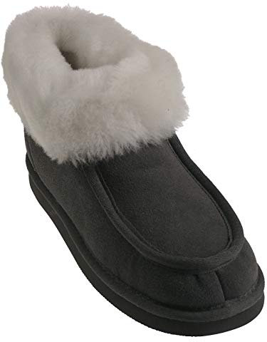 Harrys-Collection Damen Herren Hausschuh Mokassin aus feinstes Merino Lammfell, Farben:grau, Schuhgröße:42