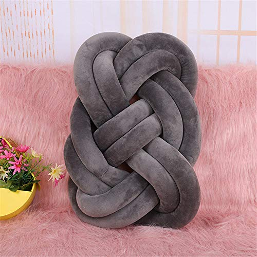 SWECOMZE Knotenkissen Kissen Knot Kopfkissen Mode Schöne Cartoon Knoten Ball Kissen Dekor Bett Zimmer 48 x 35 cm (Dunkelgrau)