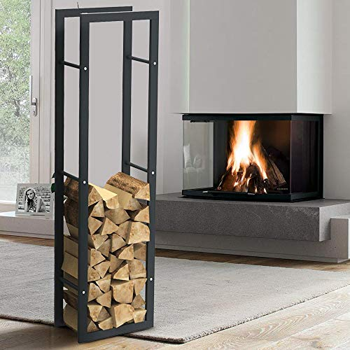 BAKAJI Portalegna Verticale Supporto Scaffale Rettangolare in Metallo Porta Legna da Interno Esterno Legnaia Casa Giardino per Camino Caminetto Stufa Design Moderno (150 x 25 x 40 cm)