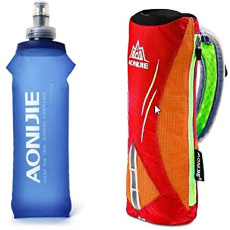 AONIJIE Running Hand Held 500 ml Water Bottle Kettle Holder Wrist Storage Bag Hydration Backpack Hydra Fuel Soft Flask Marathon Race (Red)