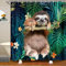 Kinder Niedliches Faultier Duschvorhang 180x180cm Karikatur Tier Badewanne Badvorhang Dekor für Mädchen Lustiges Fabeln Faultier Tropische Blätter Blumendruck Duschvorhang Textil Tier Naturthema