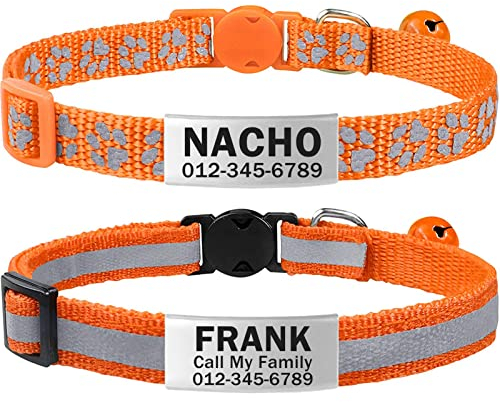 TagME 2er Pack Katzenhalsband mit Namen und Telefonnummer, Katzenhalsband mit Sicherheitsverschluss und glöckchen, 18-31 cm für Katzen, Orange