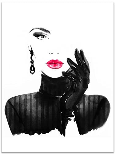 wandmotiv24 Poster als Wanddeko, Größe 80x60cm, Model Gemälde, Rot, Fashion, Frau, Frauen Lippen, Makeup, Moderne Wanddeko, Wandbilder, Deko, Bild M0064