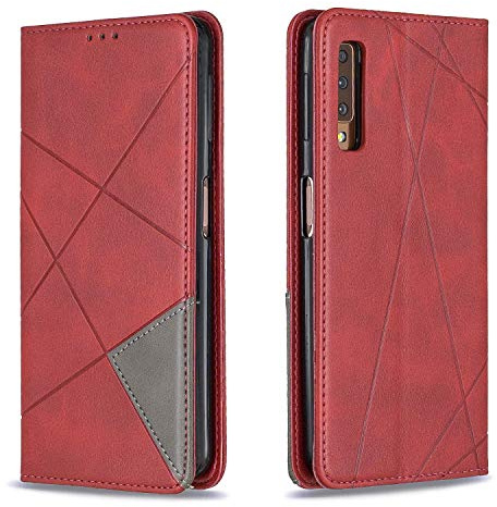 Posanter Kompatibel mit Samsung Galaxy A7 2018 / A750 Hülle, Leder Brieftasche Flip Handytasche Schutzhülle Klapphülle, 360 Grad TPU Stoßfest Hülle mit [Magnetisch, Kartenfach, Standfunktion] (Rot)