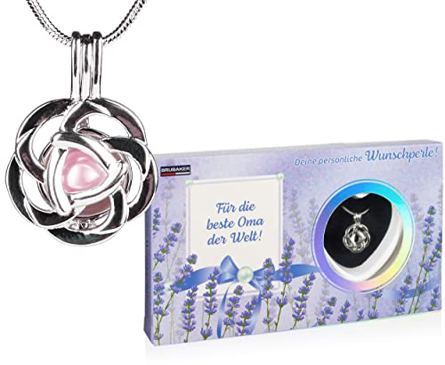 BRUBAKER Wunschperle für die beste Oma der Welt - Halskette mit Silber Anhänger + Muschel mit echter Perle als Schmuck Geschenkset für die Großmutter